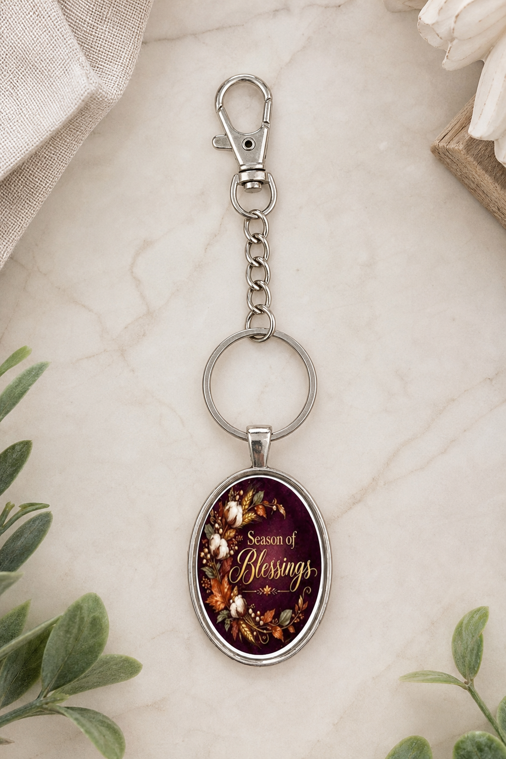 Season of Blessings Floral Oval Keychain,Studio7Fashion