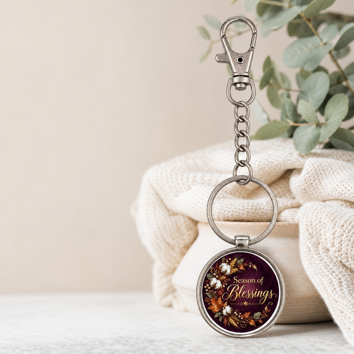 Season of Blessings Floral Oval Keychain,Studio7Fashion