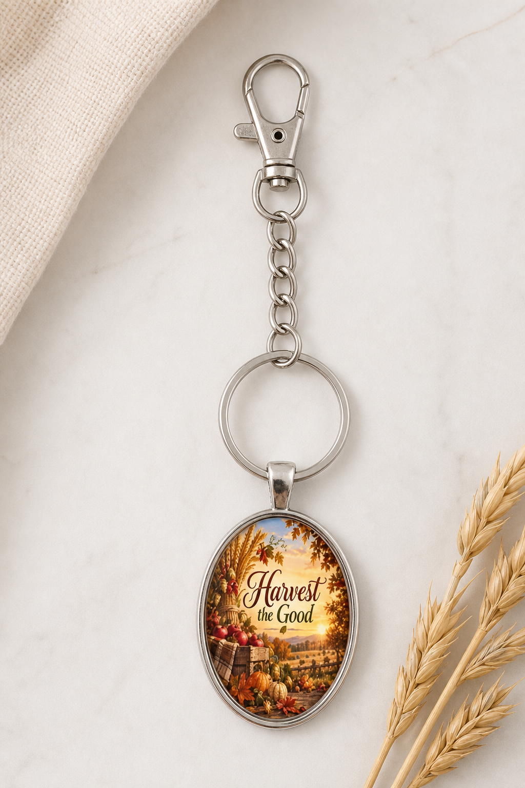 Harvest the Good Oval Harvest Keychain,Studio7Fashion
