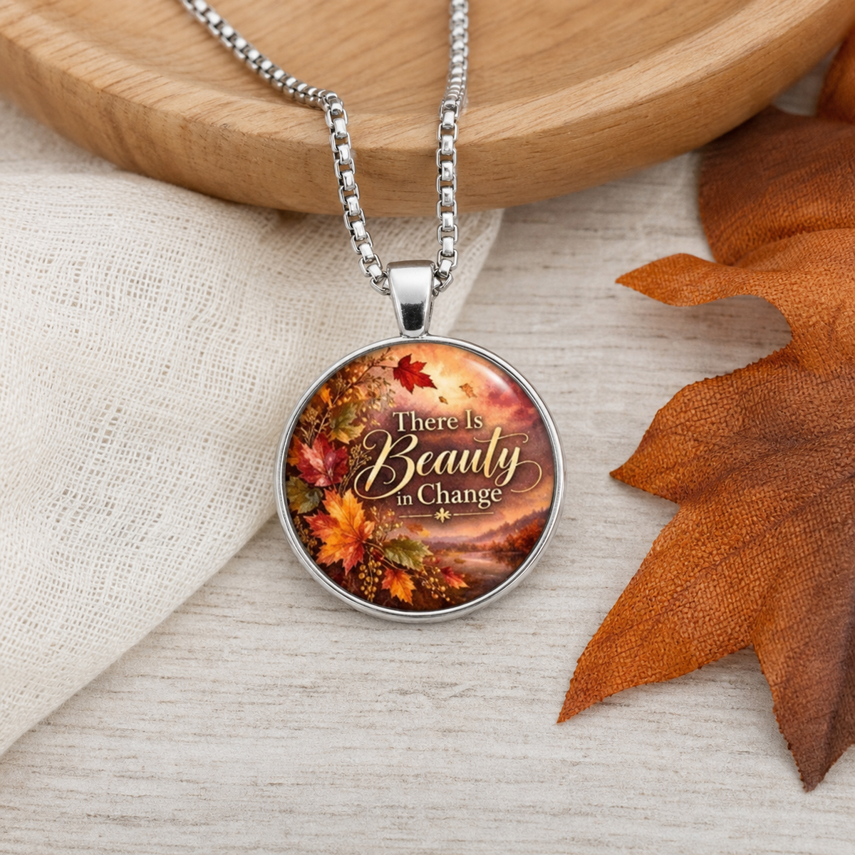 There Is Beauty in Change Autumn Floral Pendant Necklace,Studio7Fashion