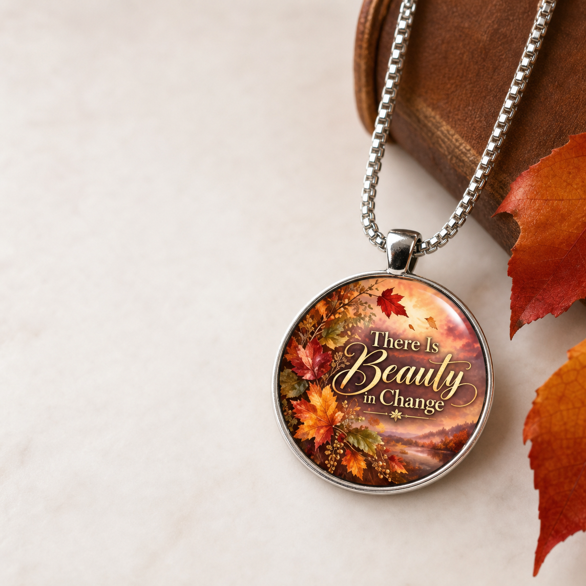 There Is Beauty in Change Autumn Floral Pendant Necklace,Studio7Fashion