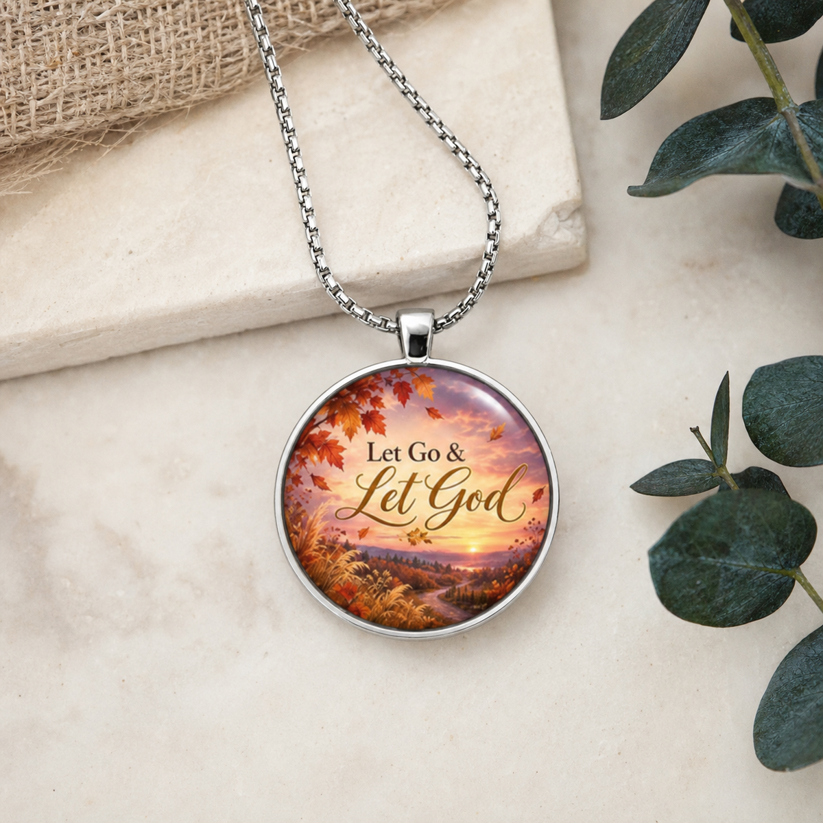 Let Go & Let God Round Pendant Necklace,Studio7Fashion