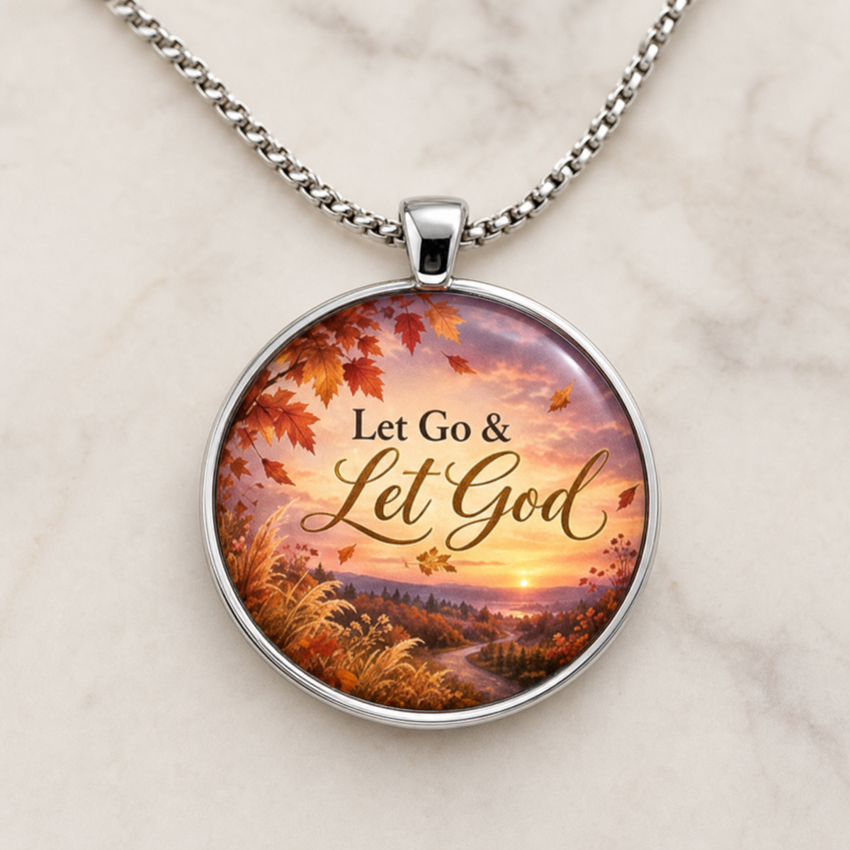 necklace, faith necklace, Christian jewelry, inspirational necklace, Let Go and Let God, autumn jewelry, sunset necklace, gift, church, everyday wear,Studio7Fashion