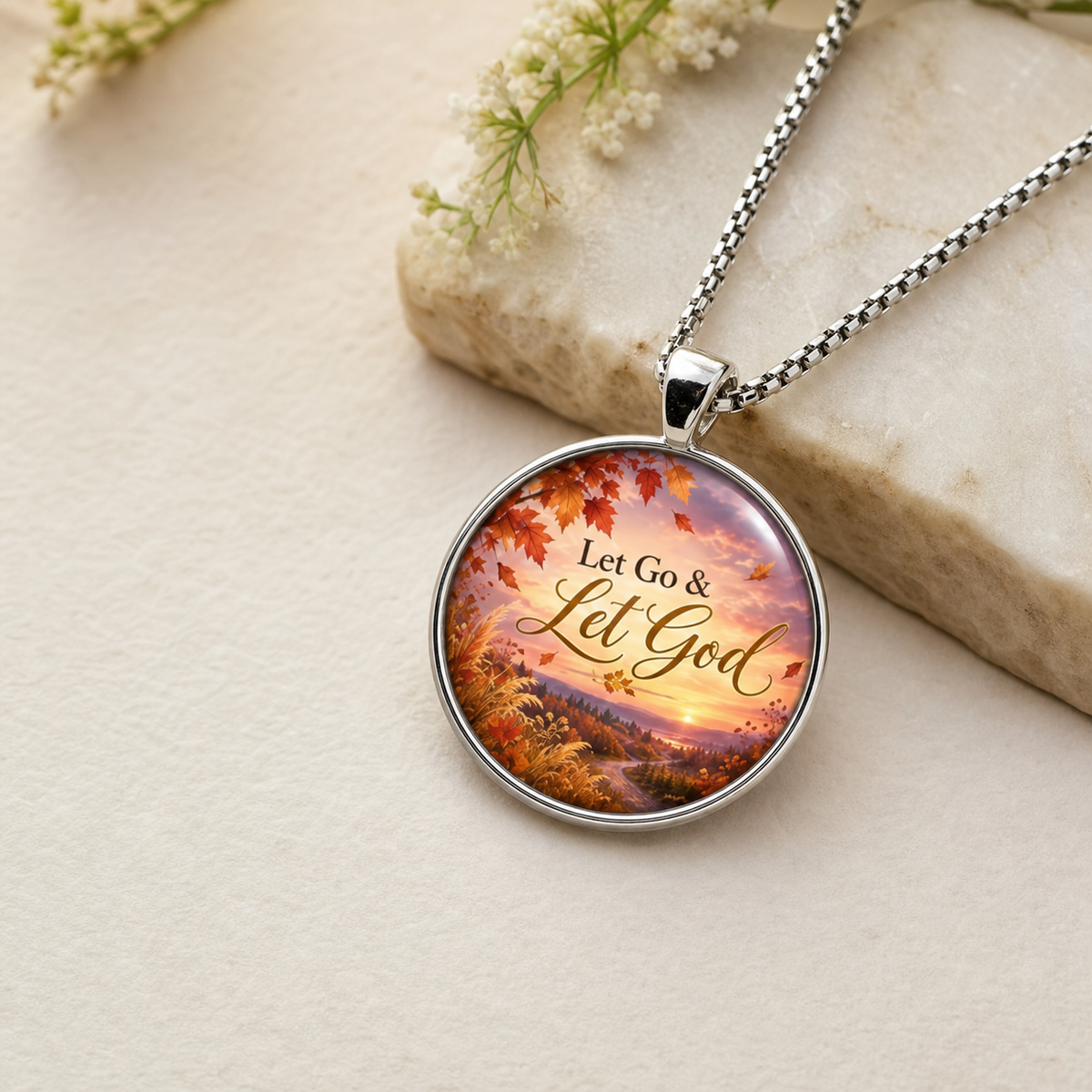 Let Go & Let God Round Pendant Necklace,Studio7Fashion
