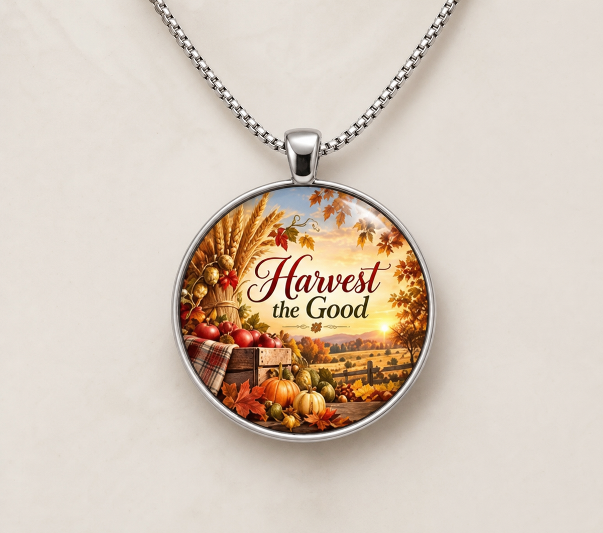 necklace, pendant necklace, harvest necklace, autumn jewelry, fall jewelry, round pendant, Thanksgiving gift, seasonal gift, harvest design,Studio7Fashion
