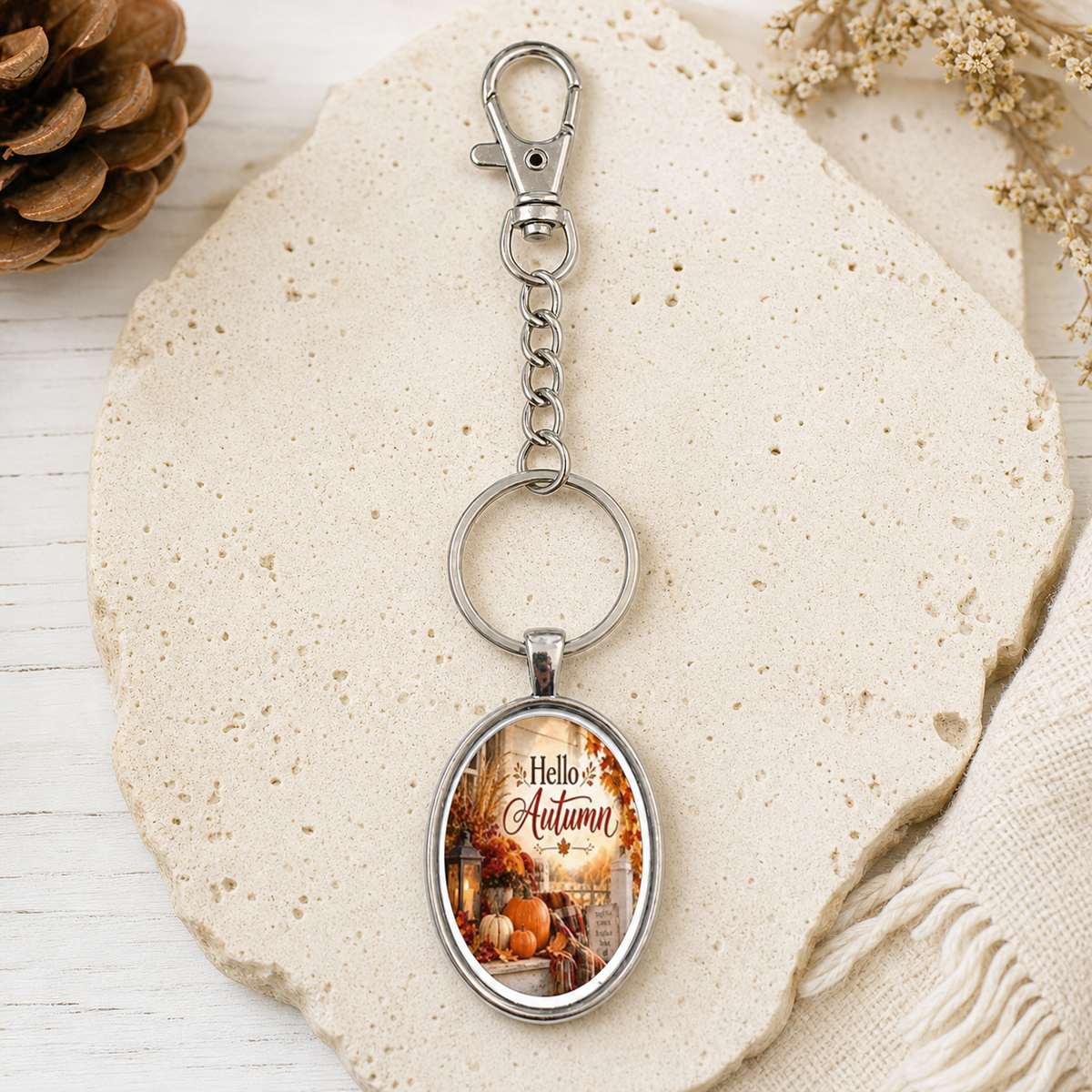 Hello Autumn Oval Keychain,Studio7Fashion