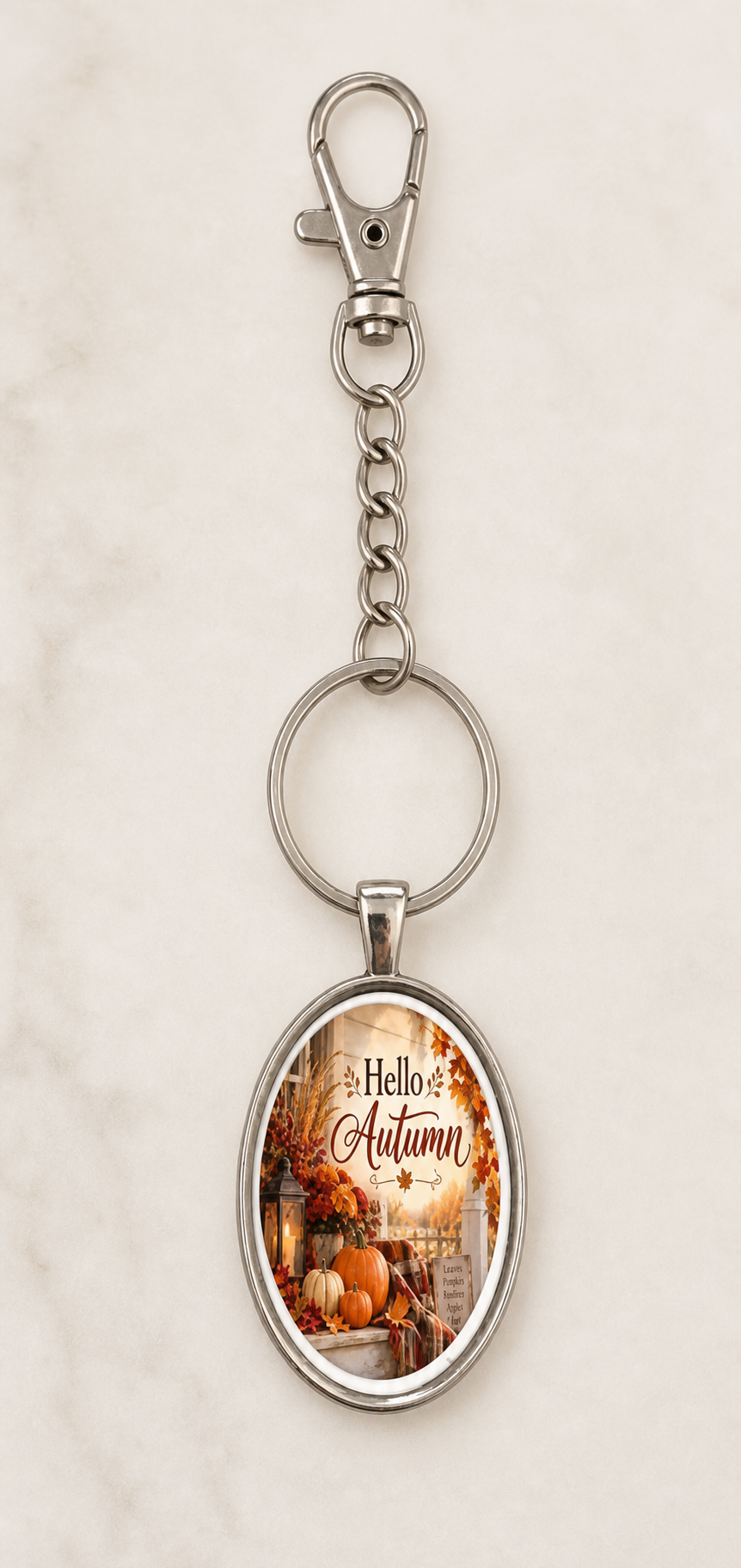 keychain, autumn keychain, fall accessory, pumpkin keychain, Hello Autumn, seasonal gift, gift, unisex accessory,Studio7Fashion
