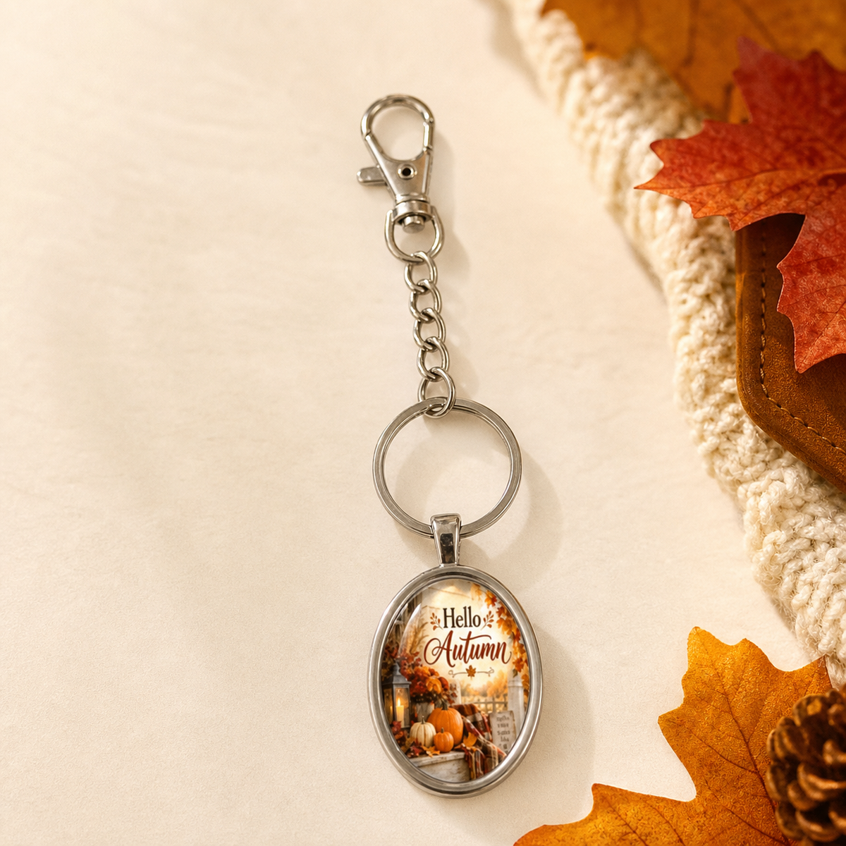 Hello Autumn Oval Keychain,Studio7Fashion