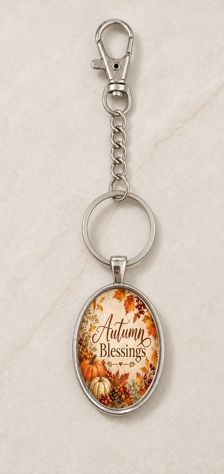keychain, autumn keychain, fall accessory, pumpkin keychain, seasonal gift, oval pendant, autumn blessings, glass cabochon, stainless steel keychain, gift,Studio7Fashion