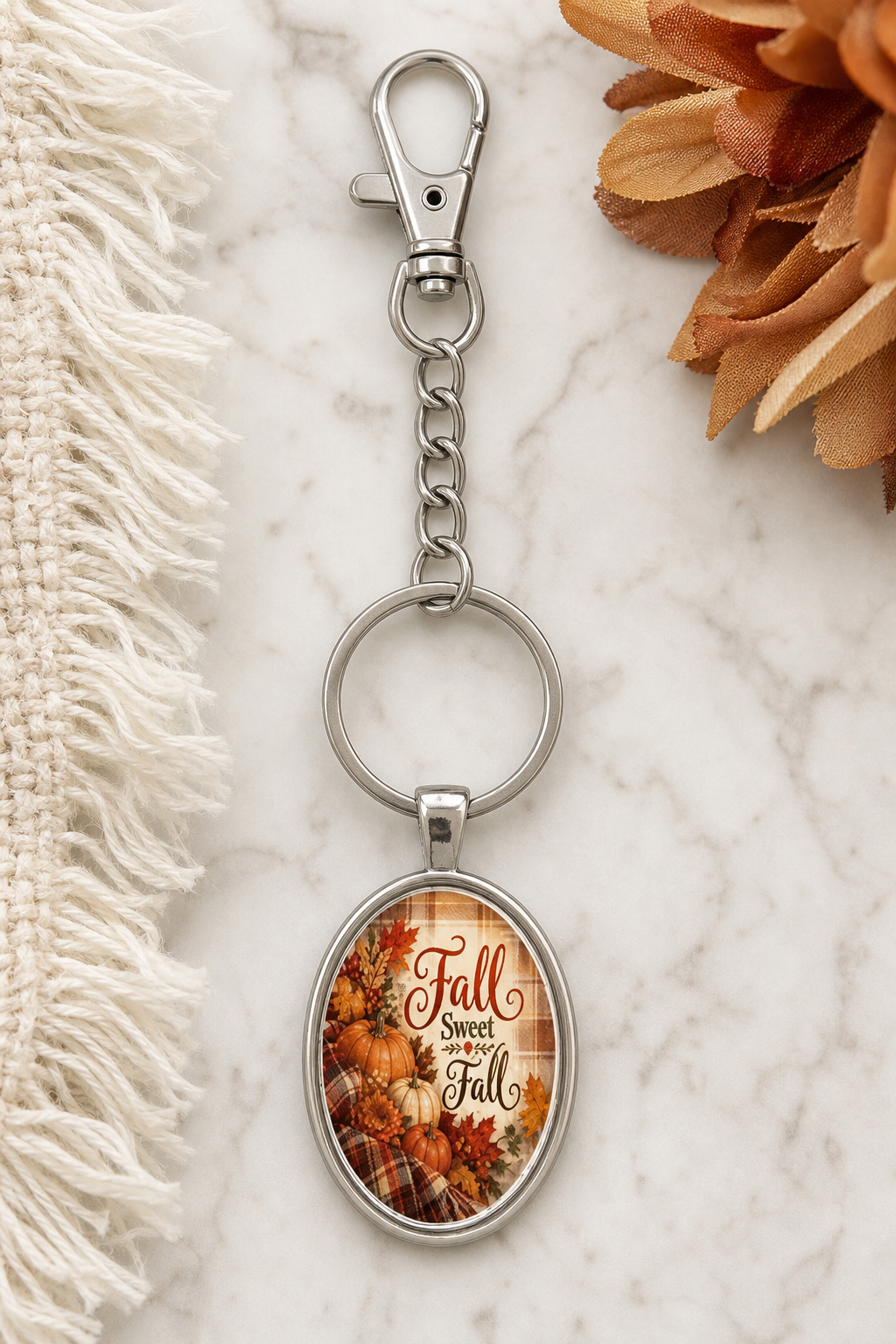 Fall Sweet Fall Oval Pumpkin Keychain,Studio7Fashion
