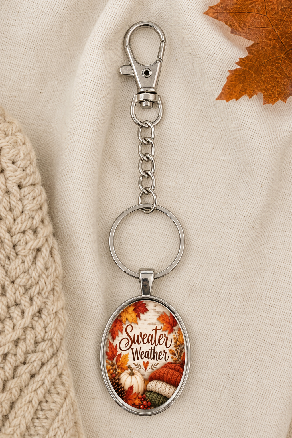 Sweater Weather Oval Autumn Keychain,Studio7Fashion