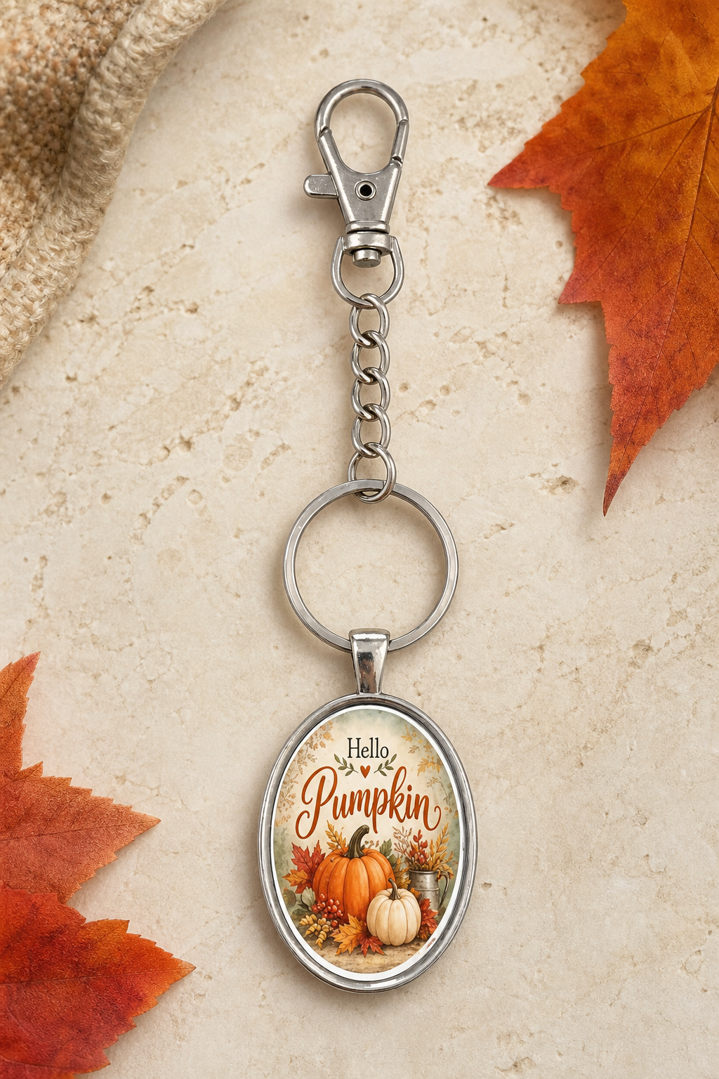 Hello Pumpkin Oval Pumpkin Keychain,Studio7Fashion