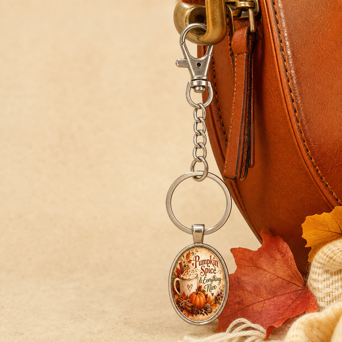 Pumpkin Spice & Everything Nice Oval Keychain,Studio7Fashion