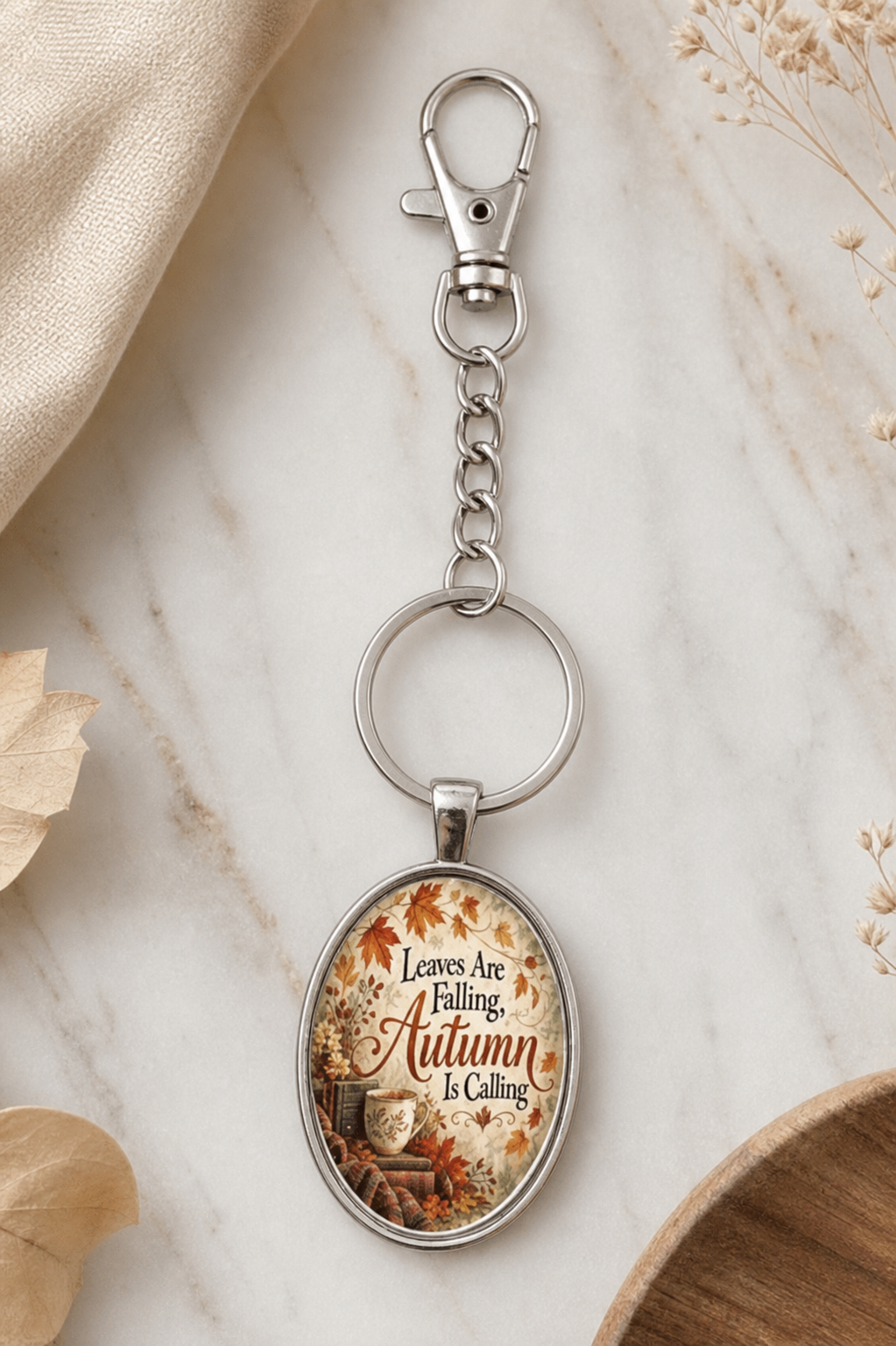 Leaves Are Falling Autumn Is Calling Oval Keychain,Studio7Fashion