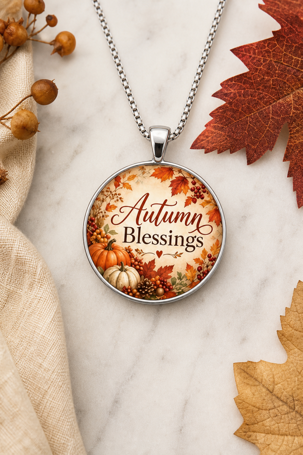 Autumn Blessings Round Pendant Necklace,Studio7Fashion
