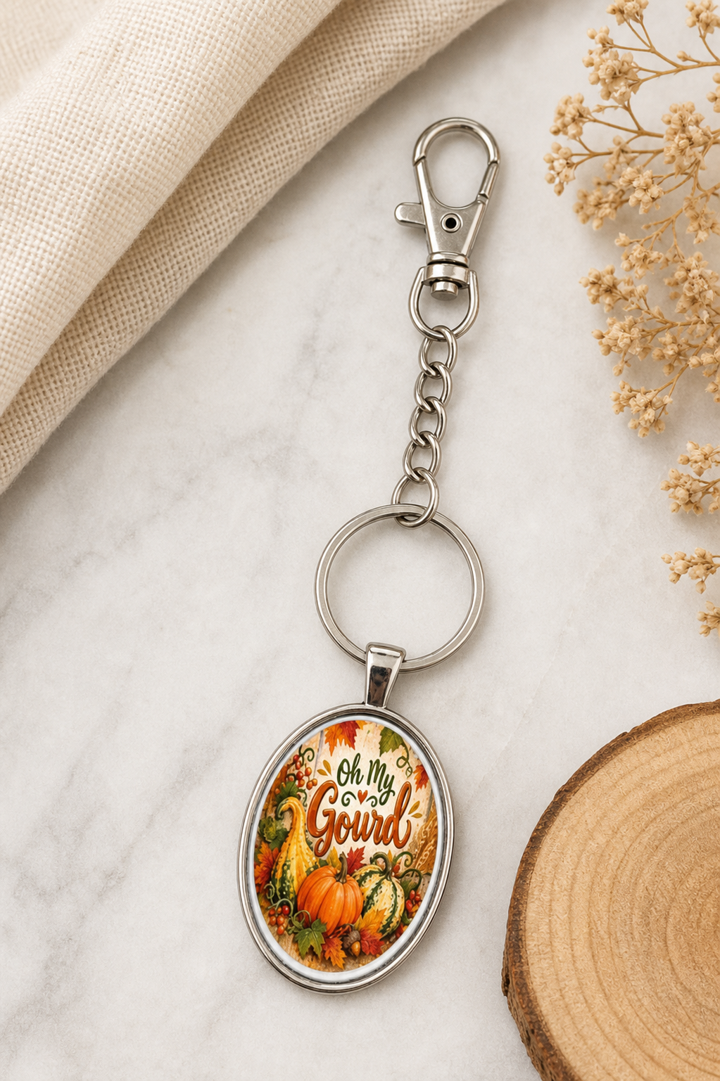 Oh My Gourd Oval Pumpkin Keychain,Studio7Fashion