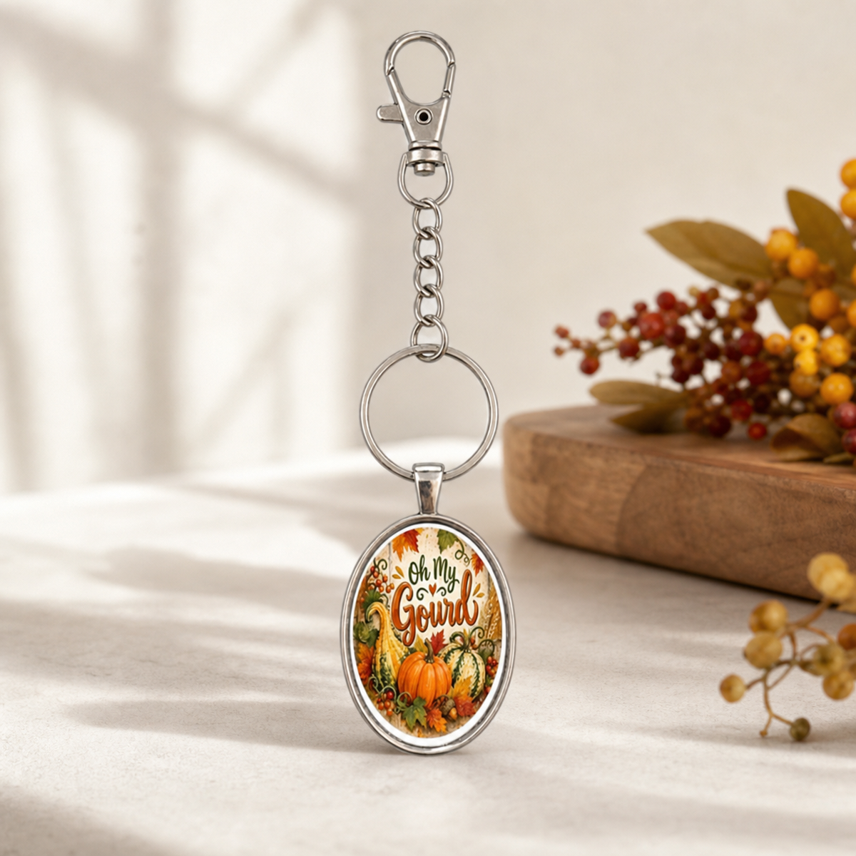 Oh My Gourd Oval Pumpkin Keychain,Studio7Fashion