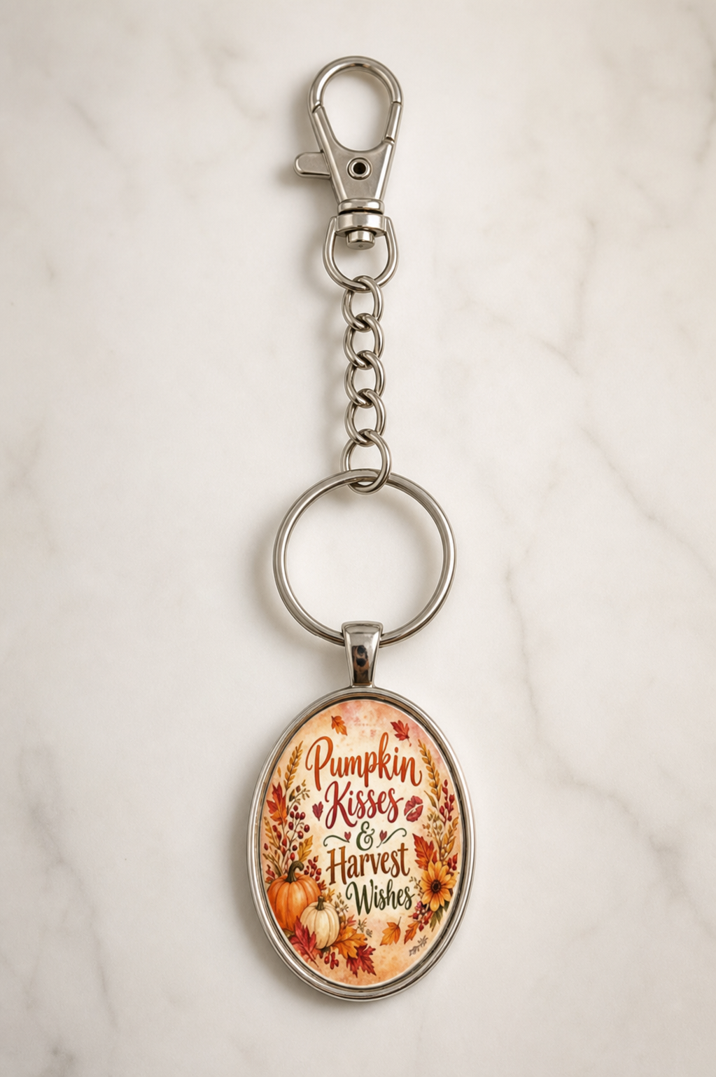 keychain, fall keychain, autumn accessory, pumpkin keychain, harvest, pumpkin kisses and harvest wishes, seasonal gift, gift idea, orange, floral, everyday accessory,Studio7Fashion