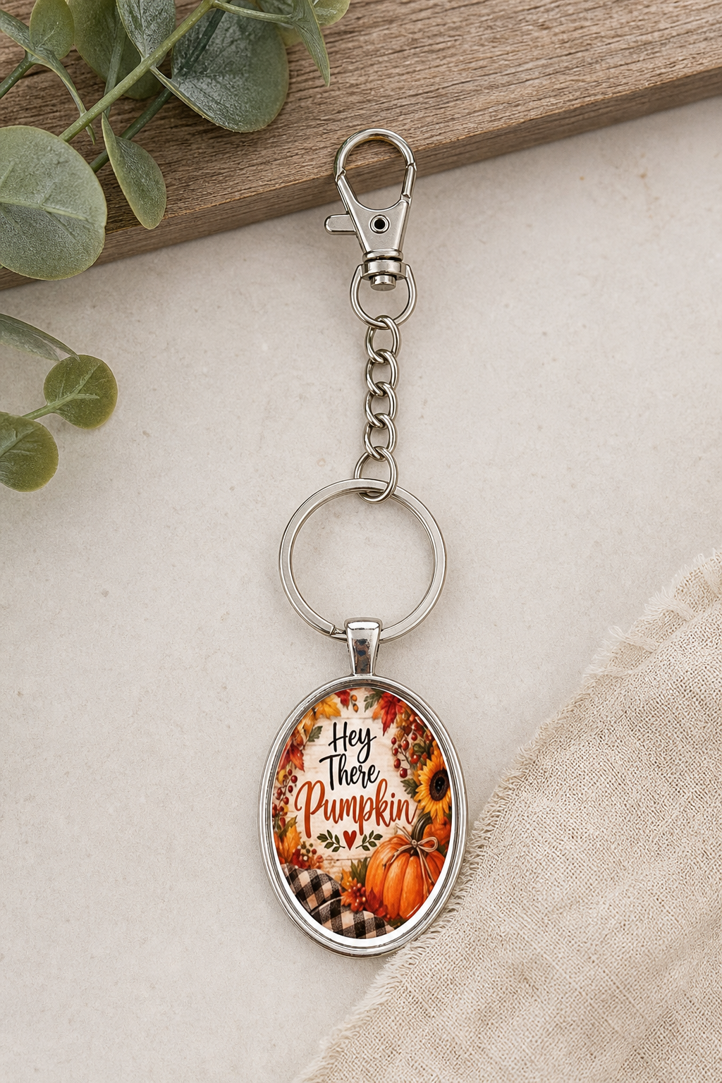 Hey There Pumpkin Oval Pumpkin Keychain,Studio7Fashion