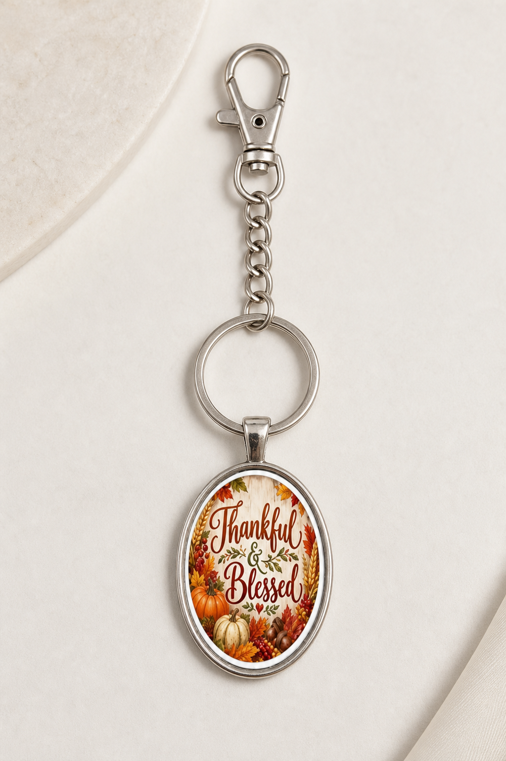 keychain, oval keychain, thankful, blessed, autumn, fall, pumpkin, harvest, gratitude, gift,Studio7Fashion