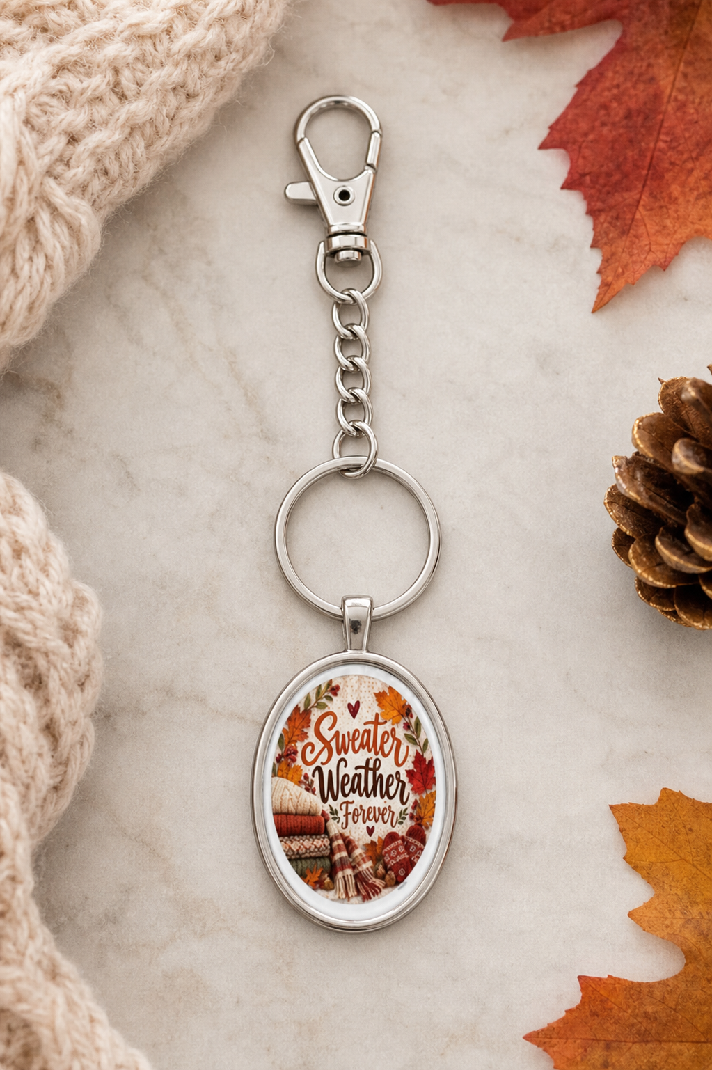 Sweater Weather Forever Oval Keychain,Studio7Fashion