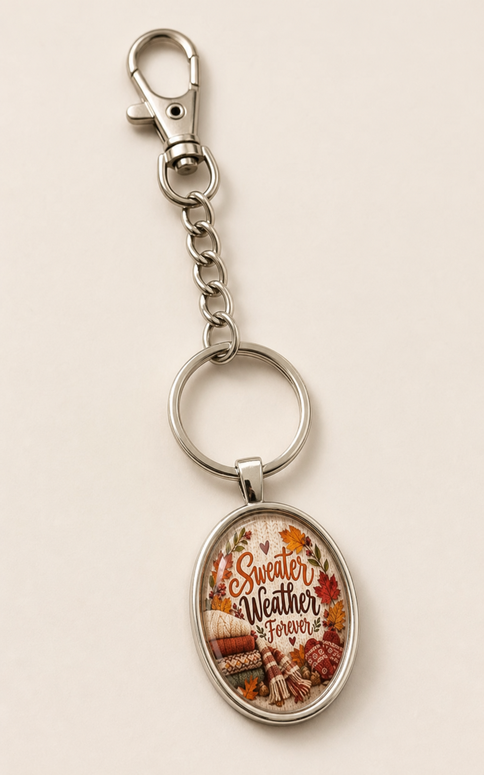 keychain, oval keychain, sweater weather, fall accessory, autumn accessory, cozy style, seasonal gift, gift, everyday accessory, glass cabochon,Studio7Fashion