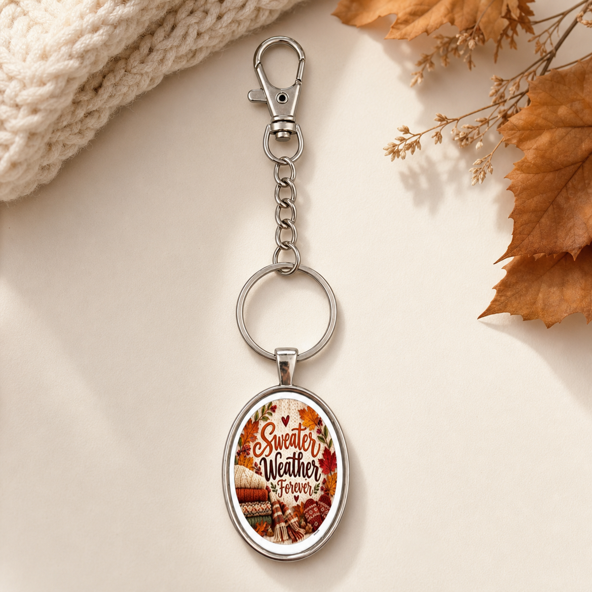 Sweater Weather Forever Oval Keychain,Studio7Fashion