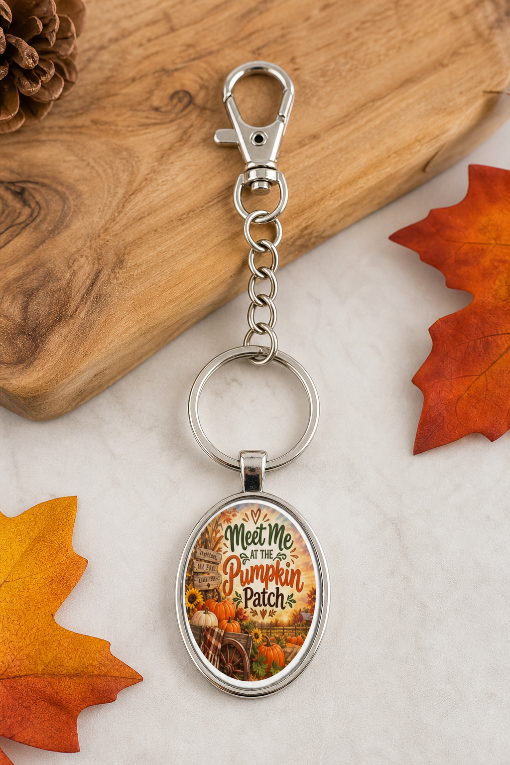 Meet Me at the Pumpkin Patch Oval Keychain,Studio7Fashion