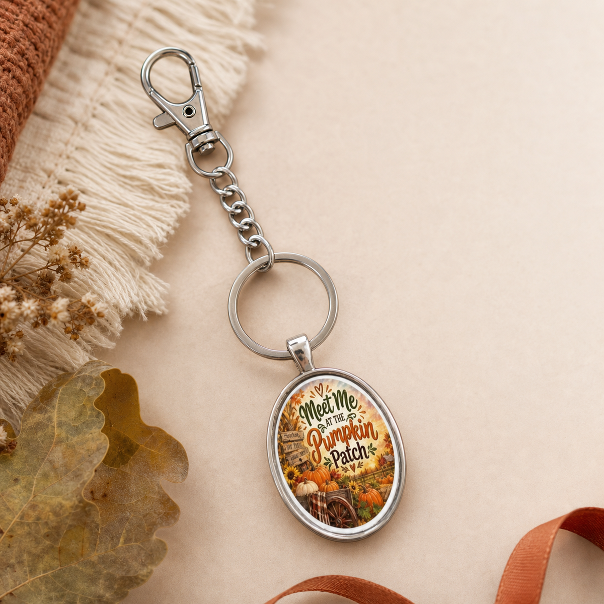 Meet Me at the Pumpkin Patch Oval Keychain,Studio7Fashion