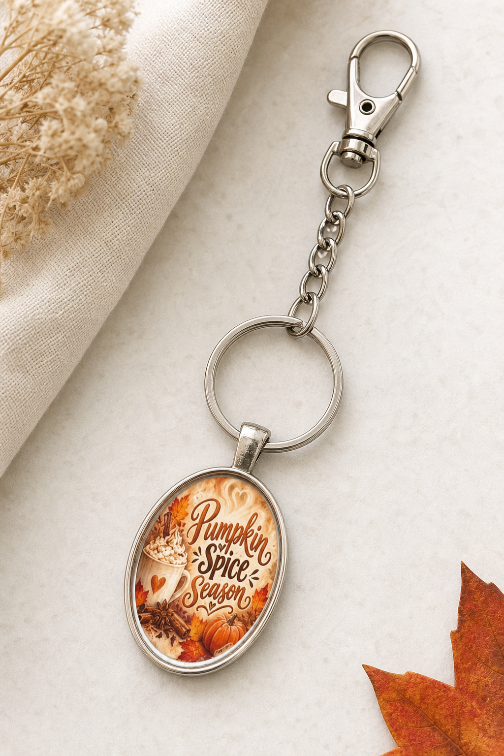 Pumpkin Spice Season Oval Keychain,Studio7Fashion