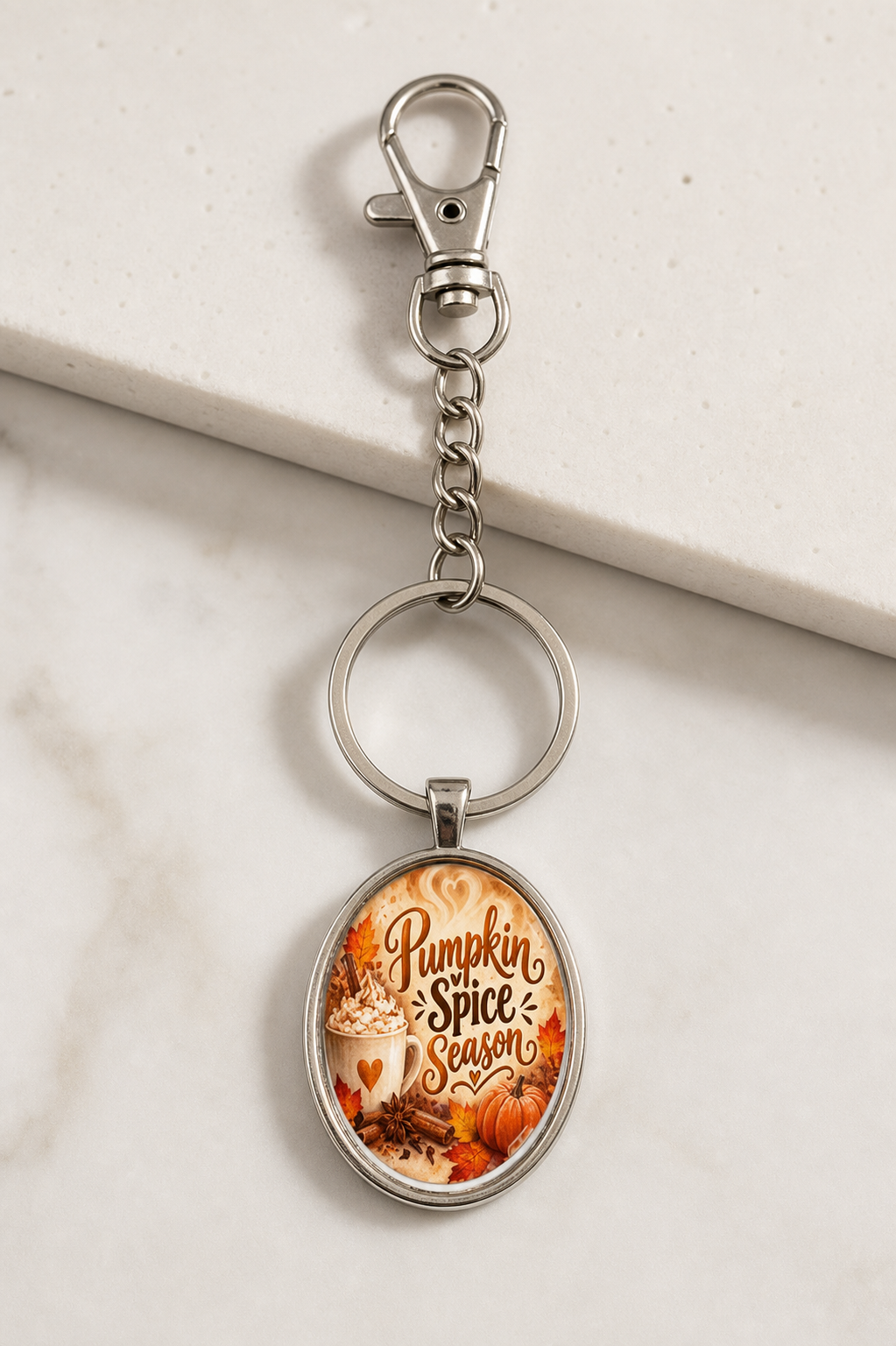 keychain, pumpkin spice, fall accessory, autumn accessory, oval keychain, seasonal gift, orange accessory, coffee lover gift,Studio7Fashion