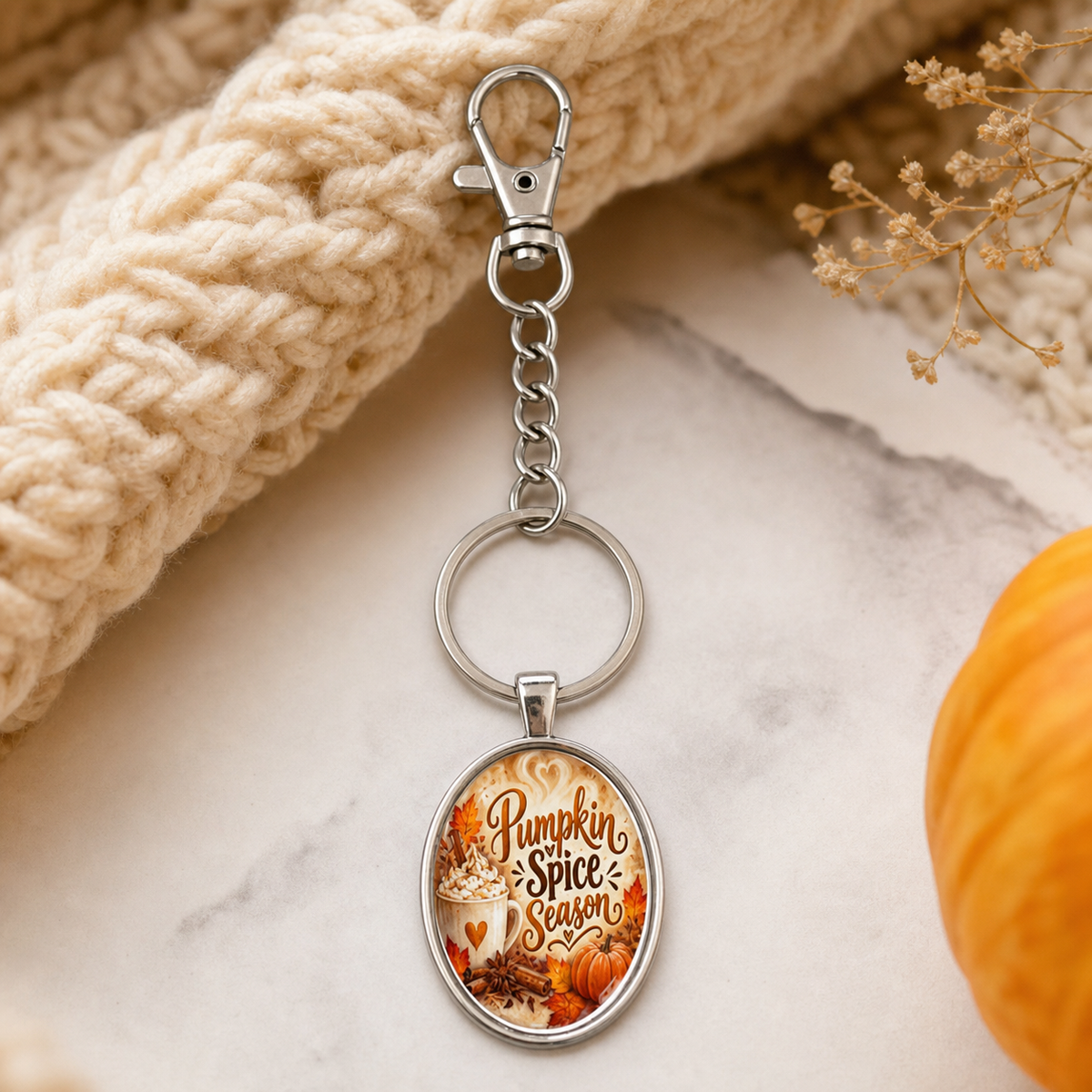 Pumpkin Spice Season Oval Keychain,Studio7Fashion