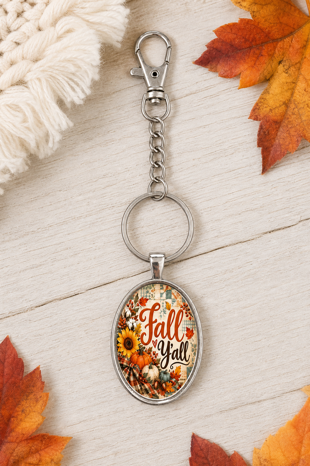 Fall Y'all Oval Keychain,Studio7Fashion