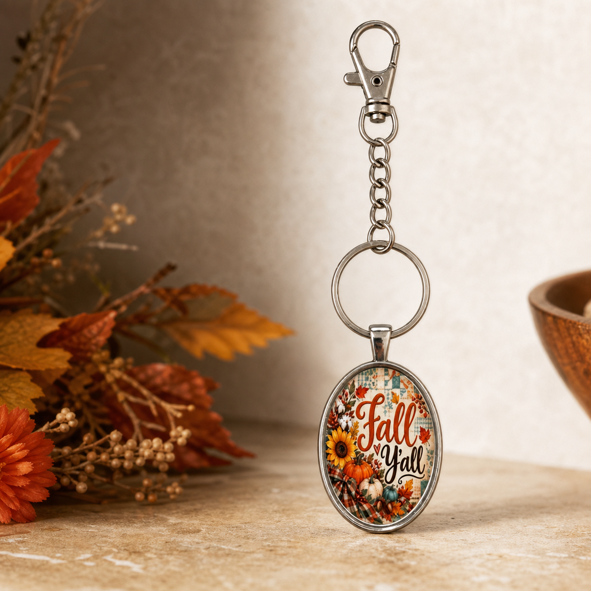 Fall Y'all Oval Keychain,Studio7Fashion