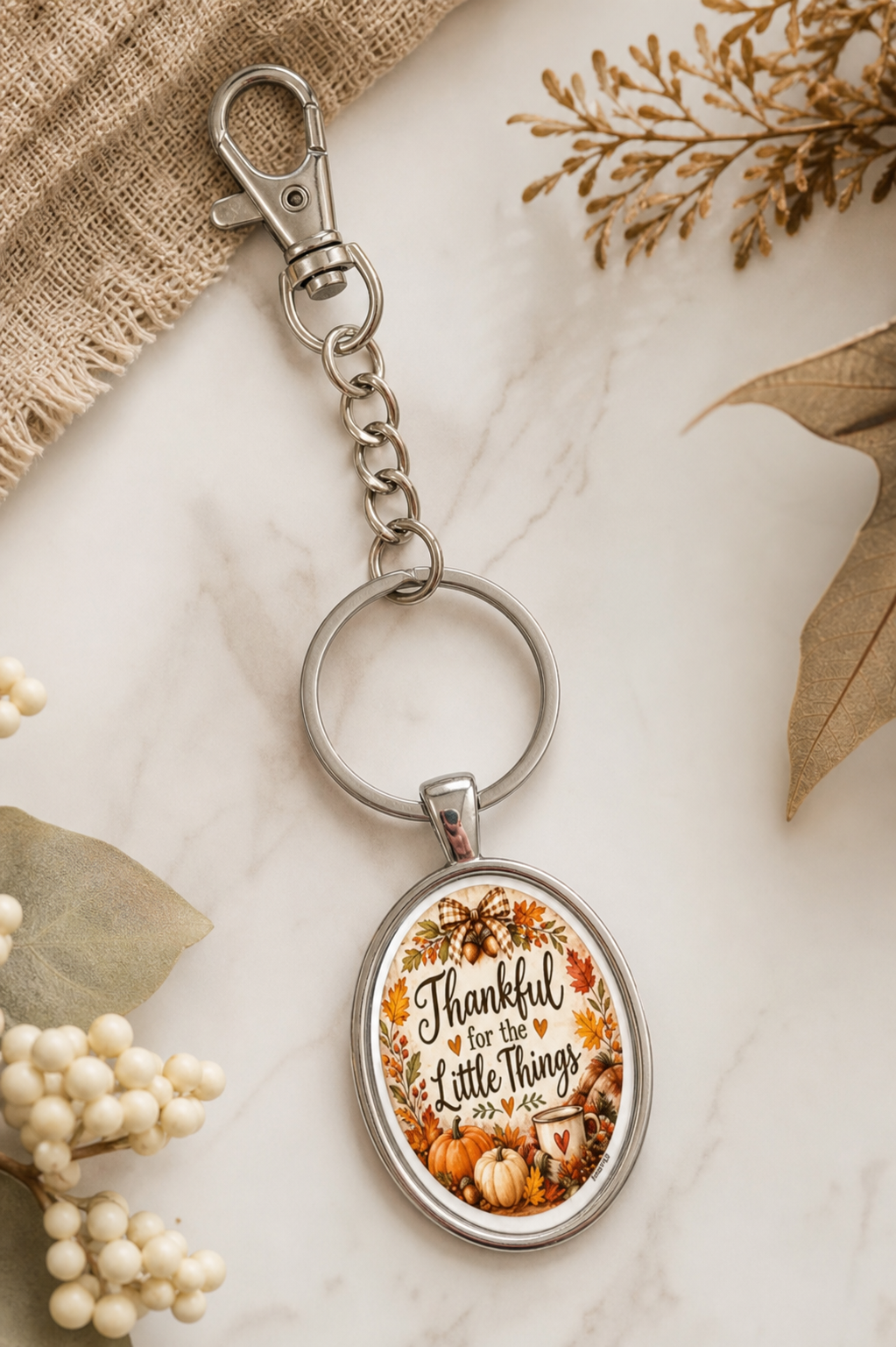 Thankful for the Little Things Oval Keychain,Studio7Fashion