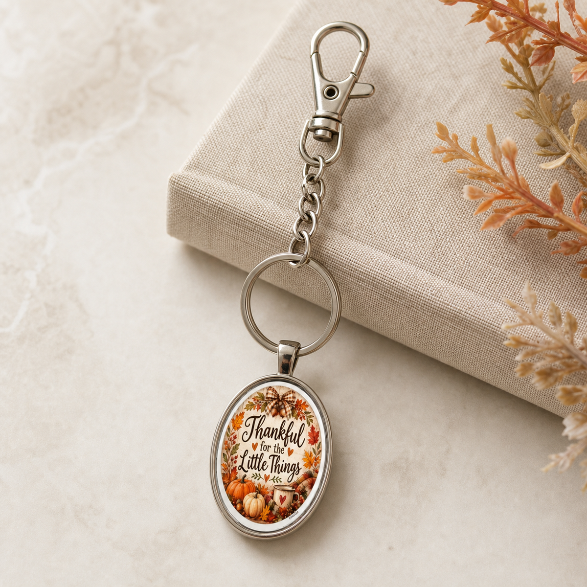 Thankful for the Little Things Oval Keychain,Studio7Fashion