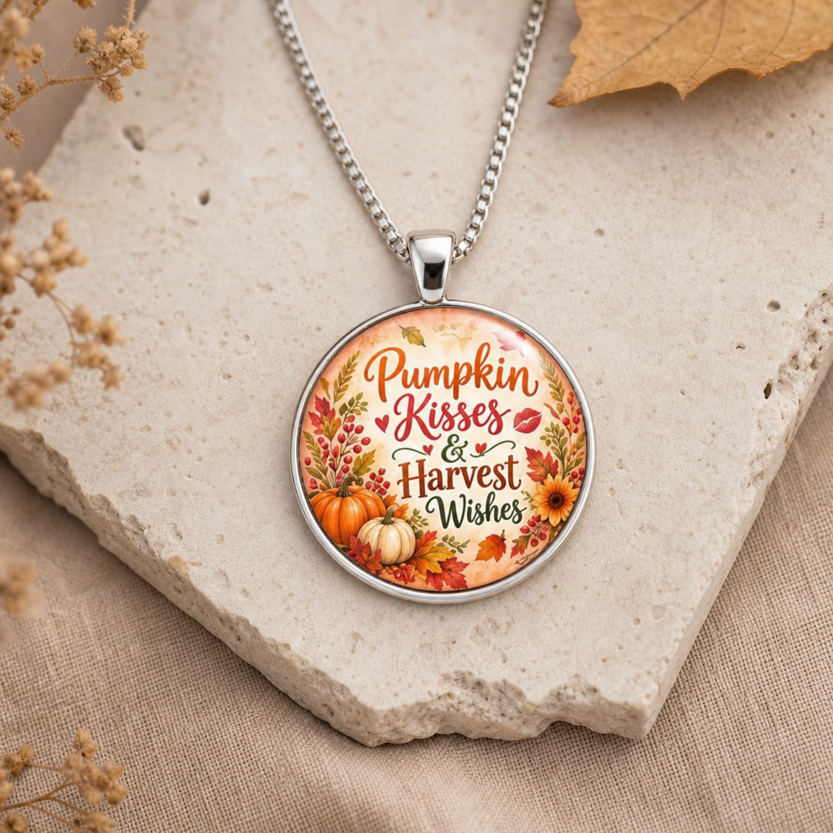 Pumpkin Kisses & Harvest Wishes Pendant Necklace,Studio7Fashion