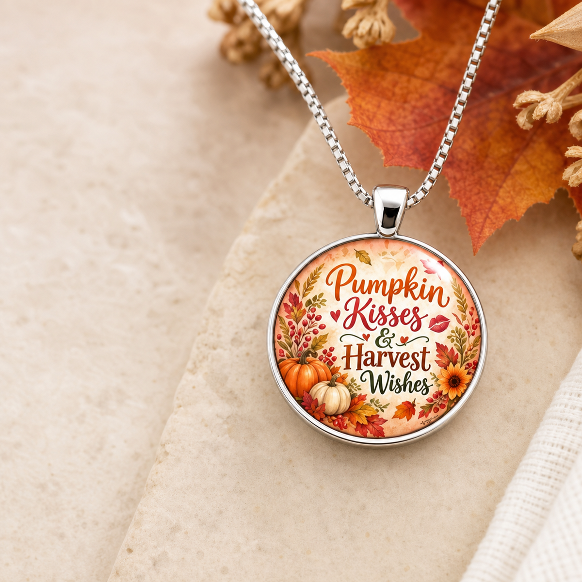 Pumpkin Kisses & Harvest Wishes Pendant Necklace,Studio7Fashion