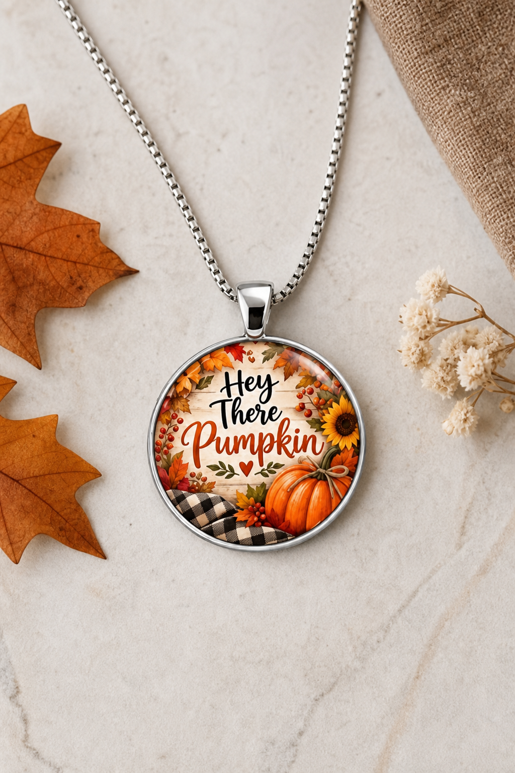 Hey There Pumpkin Round Pendant Necklace,Studio7Fashion