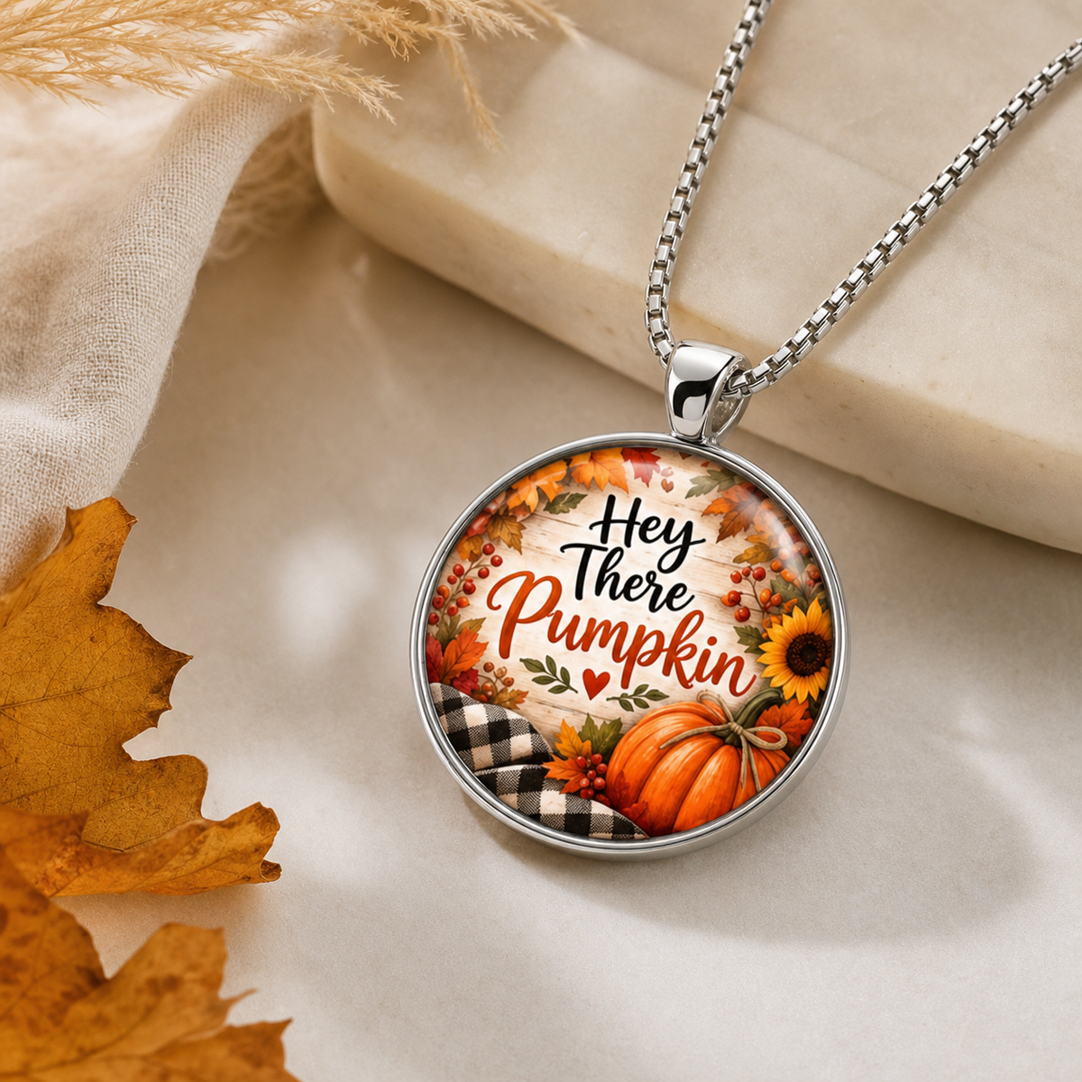 Hey There Pumpkin Round Pendant Necklace,Studio7Fashion