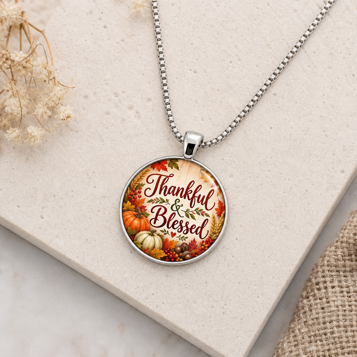 Thankful & Blessed Fall Pendant Necklace,Studio7Fashion
