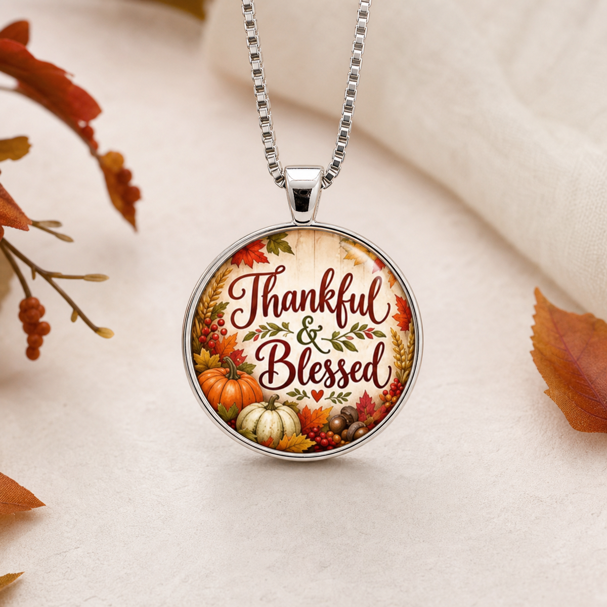 Thankful & Blessed Fall Pendant Necklace,Studio7Fashion