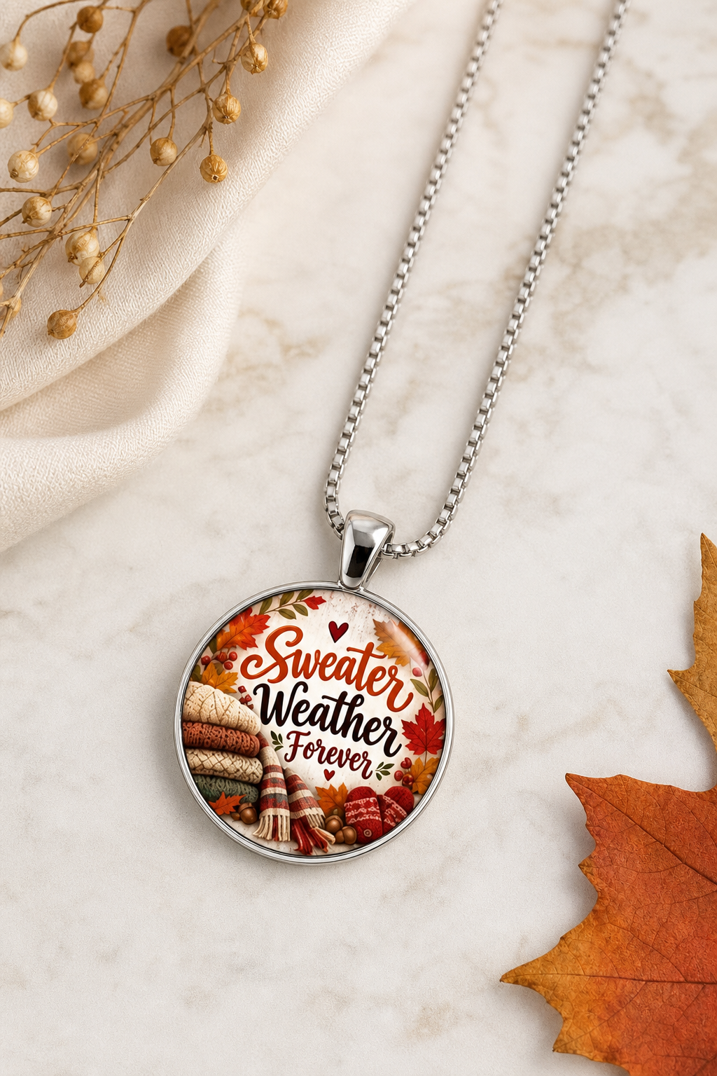 Sweater Weather Forever Round Pendant Necklace,Studio7Fashion