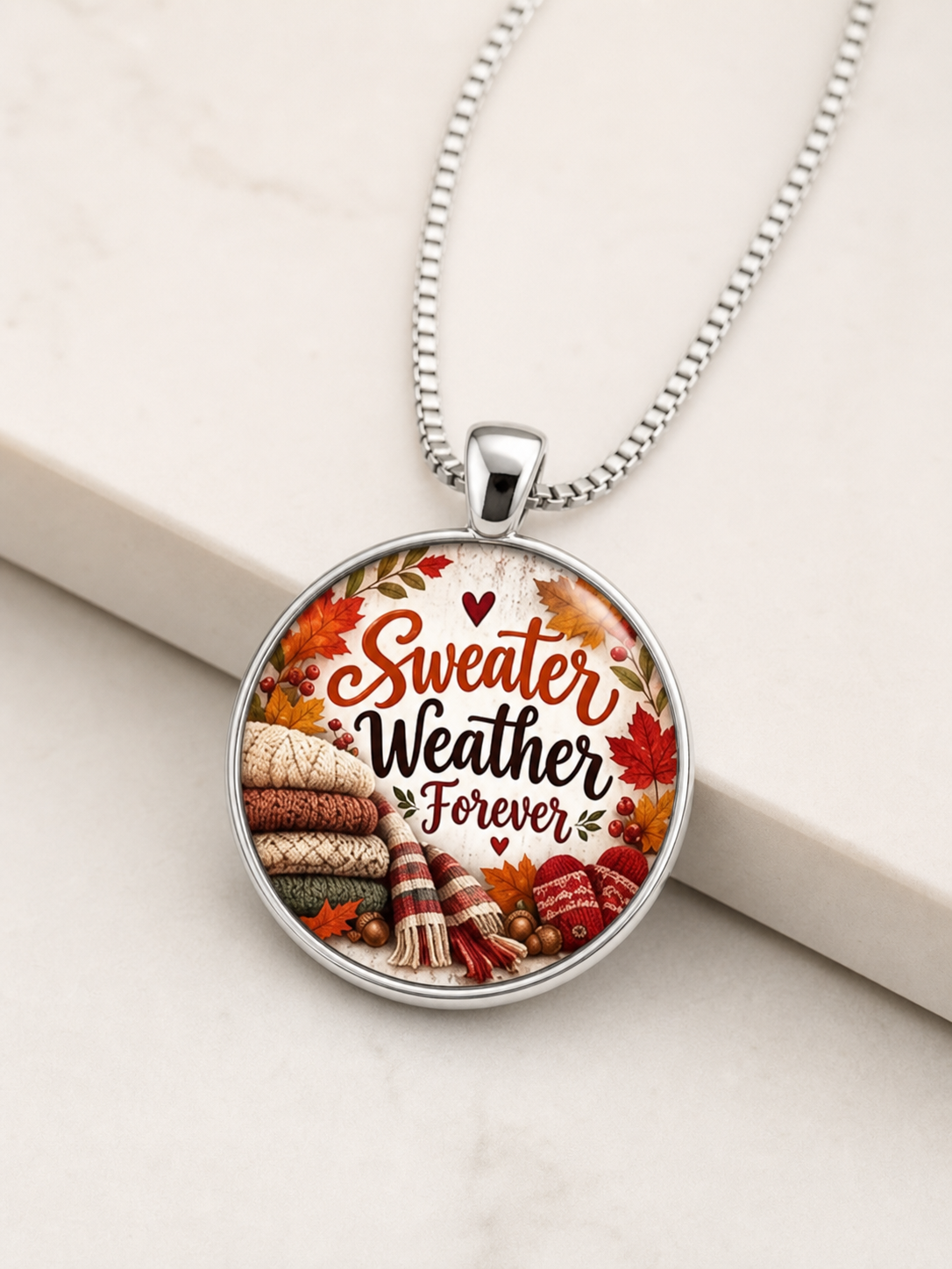 necklace, pendant necklace, autumn jewelry, fall jewelry, sweater weather, seasonal jewelry, round pendant, silver-tone jewelry, fall gift, cozy style,Studio7Fashion