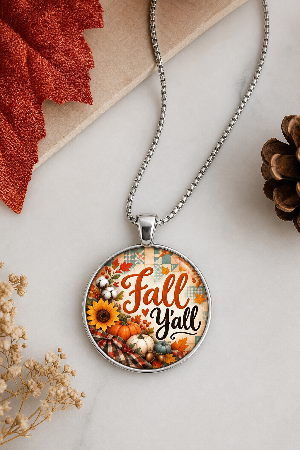Fall Y'all Autumn Pendant Necklace,Studio7Fashion