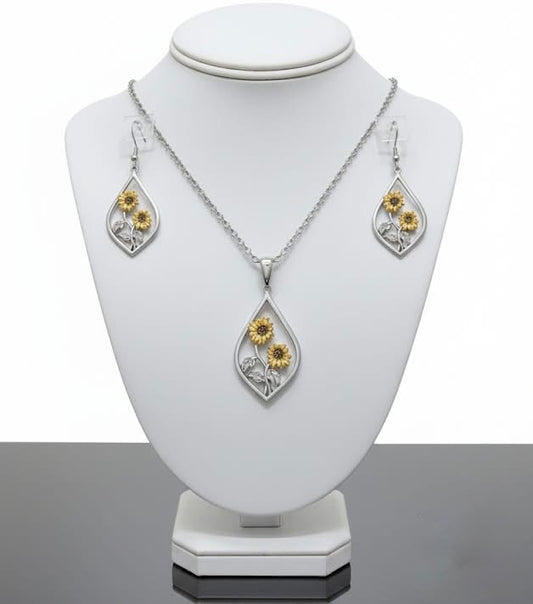 Sunflower Bloom Necklace Earring Set