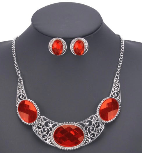 Scarlet Elegance Necklace Earring Set