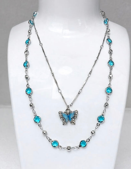 Azure Butterfly Layered Necklace