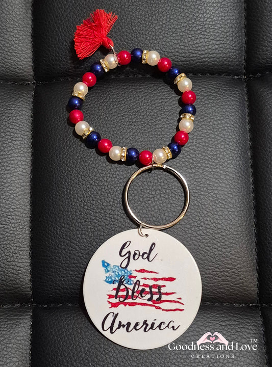 God Bless America Wristlet Keychain