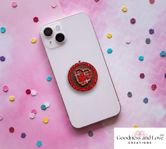 Crimson Plaid Heart Phone Grip